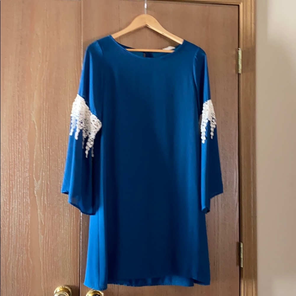 Teal bell sleeve and lace dress. Worn once